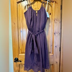 NWT David’s Bridal Plum Crinkle Chiffon Sleeveless Dress, Beaded Straps Size 20